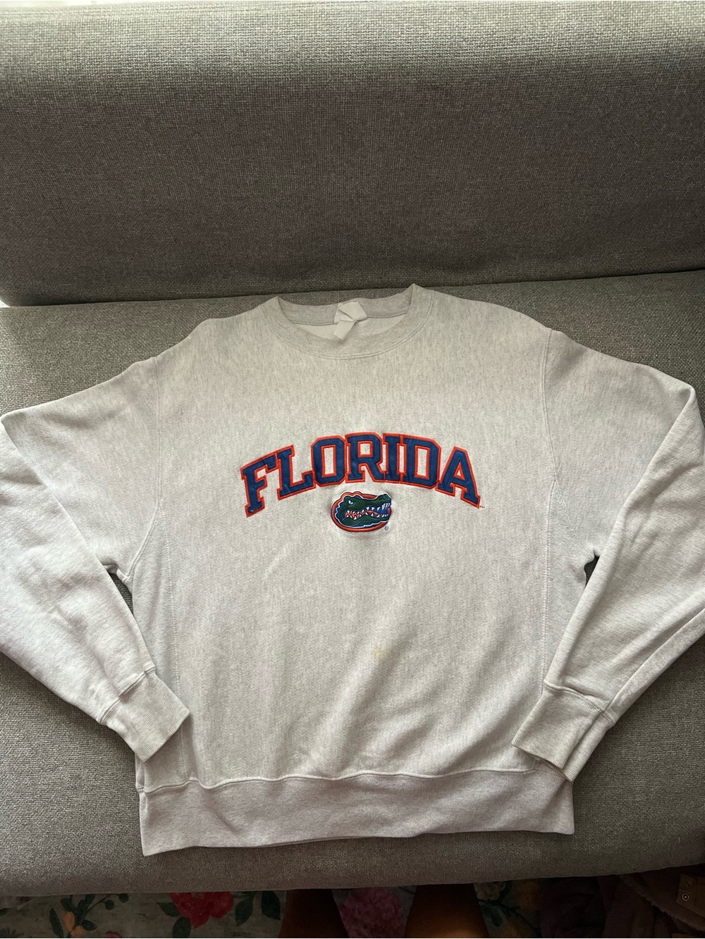 UF Champion Gray Florida Crewneck Sweatshirt with Orange & Blue Accents